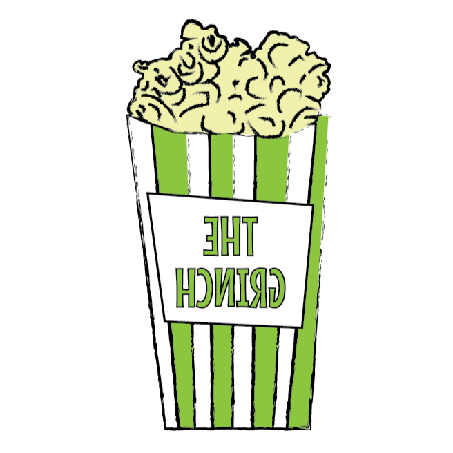 illustration of box of popcorn with text The Grinch on it